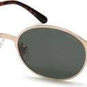 SOJOS Small Retro Oval Polarized Sunglasses Womens Mens, 80s 90s Chic Trendy Round Metal Frame Sunnies SJ1260 (Shiny Gold/Green)