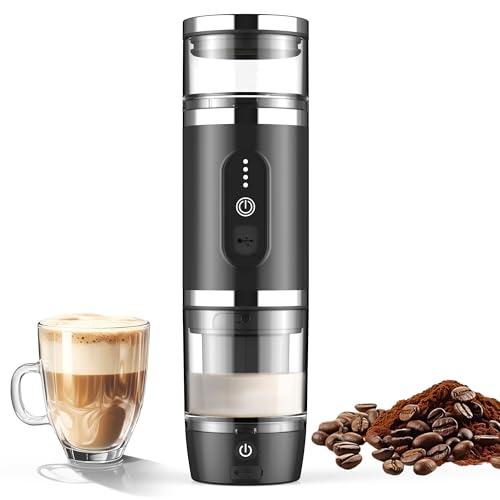 Hobsir Portable Electric Espresso Maker, Travel Coffee Machine for Camping, Car Coffee Maker with Frothing Base, USB-C, 3in1 Capsule, Portable Small Espresso Coffe Machine for RV, Hiking, Office Black