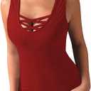 Sarin Mathews Womens Tank Tops Summer Sleeveless Shirts Criss Cross Casual Basic Tee Shirts Tops Blouses Red (Size Large)