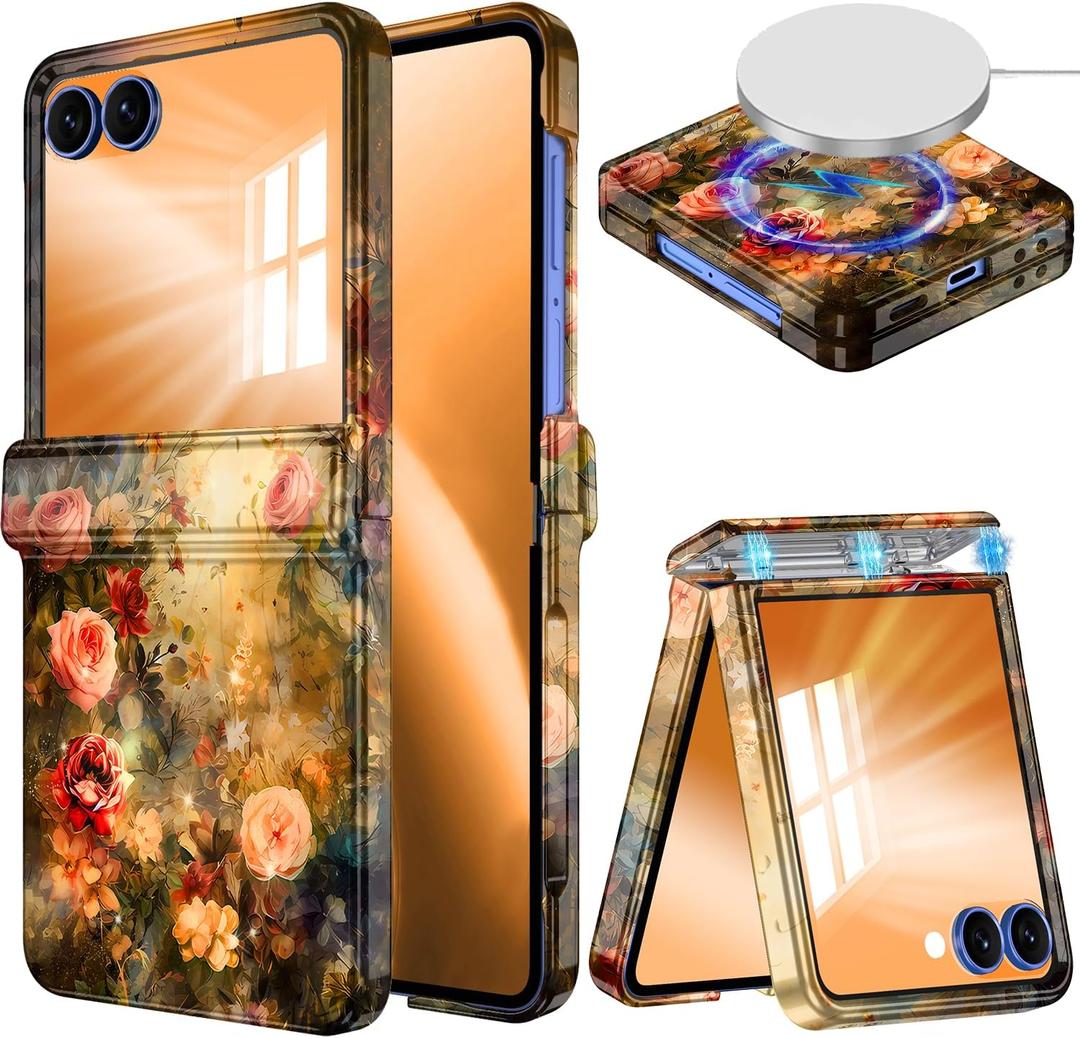 Hekodonk for Galaxy Z Flip 7 Case,[Compatible with MagSafe][Built-in Screen Protector][Hinge Protection],Magnetic Slim Shockproof Women Girls Case for Samsung Galaxy Z Flip 7,Hot Orange