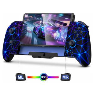 Spican Switch Controllers for Nintendo Switch/Switch OLED, Hall Effect Switch Wireless Pro Controller One-Piece Joypad, Full-Size Handheld Mode Gamepad with RGB Lights/Battery/Turbo/Macro/4 Game Slot (Switch 1 - 6.2"/7", Black-Stellar Grid)