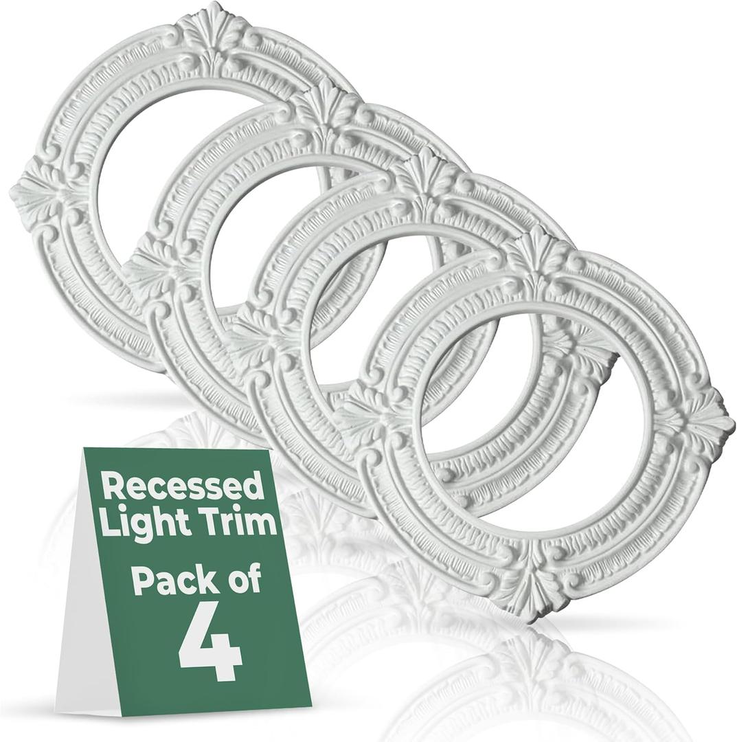 Renovators Supply Manufacturing White Recessed Ceiling Medallion Decorative Light Rosette High Density Polyurethane Foam Ornate Lighting Trim Water Resistant Ceiling Moulding ID 6" X OD 10" Pack of 4