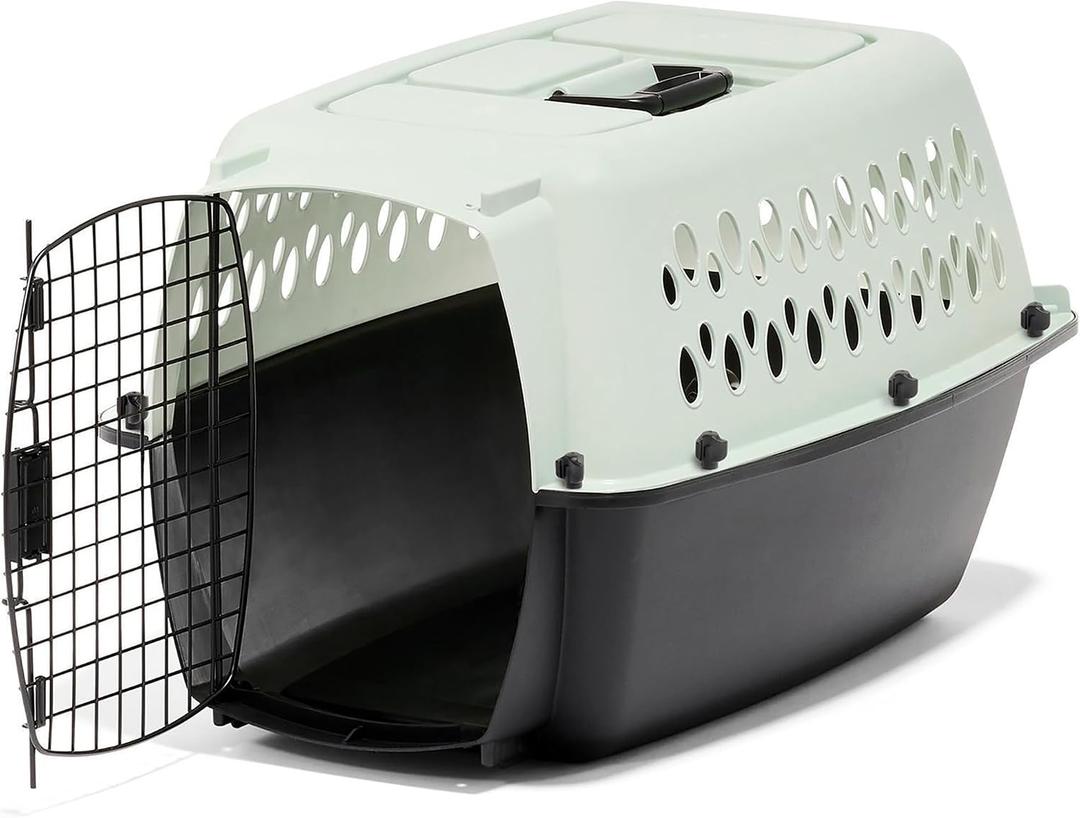 Petmate Pet Porter Fashion Dog Kennel Plastic Crate for Pets 15-20 lbs, Pet Carrier For Home and Travel, Made in USA, 24" L x 14.5" H, Pale Aqua and Black