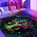Neon Tree of Life Area Rug, Large Blacklight UV Reactive Throw Rug, Non-Slip Bohemian Fluorescent Floor Mat Carpet, Glow in The Dark Sun and Moon Phase Bed Room Decor, 70"x47"