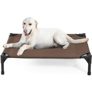 Elevated Dog Bed for Large Dogs, Raised Dog Cot Fits Up to 120 LBs, Heavy Duty Pet Cots with Durable Supportive Teslin Recyclable Washable Mesh, Indoor & Outdoor Pet Bed, Brown