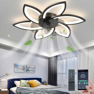 30" Ceiling Fan with Lights Remote Control, Modern Low Profile Flush Mount Ceiling Fan with Lights Dimmable Ceiling Fans 3 Color 6 Speed for Bedroom Living Dining Room Kitchen - Black