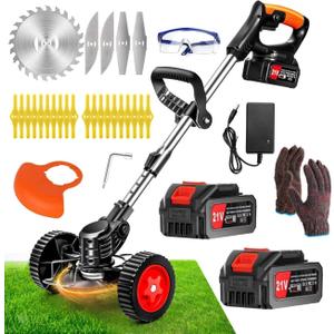 Cordless Weed Wacker Electric Grass Trimmer with 21v 4.0Ah Battery Powered,3-in-1 Brush Cutter Weed Cutter Lawn Trimmer,with Wheels Adjustable Lightweight for Lawn, Garden, Yard Care