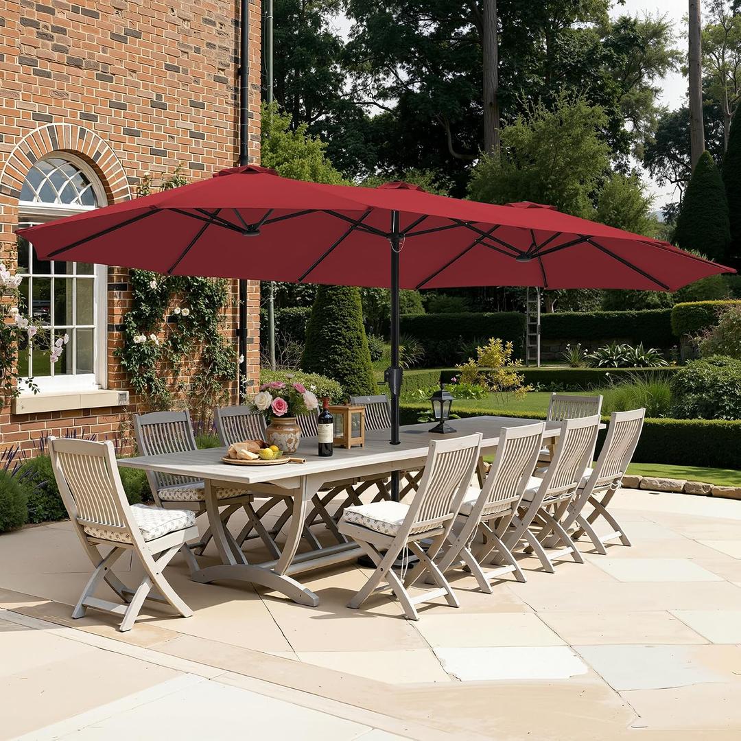 SUPERJARE 15FT Outdoor Umbrella for Patio, Double sided Pool Umbrellas with Fade Resistant Canopy, Large Table Umbrella for Deck, Market, Backyard - Burgundy(No Base)