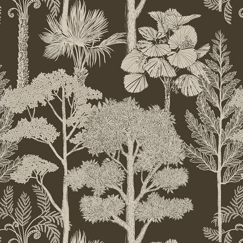 Safiyya Peel and Stick Wallpaper Forest Contact Paper 17.3" x 393" Vintage Tree Wall Paper Renter Friendly Self Adhesive Removable Wallpaper for Bathroom Vinyl Brown