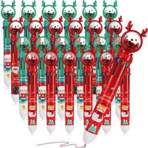 Sabary 24 Pcs 10 Color Christmas Ballpoint Pen Multicolor Retractable Ballpoint Pens 0.7 mm Multicolor Pen in One Push Type Multifunction Marker for Home Office Supplies Gift, 4 Styles
