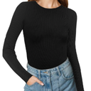 Buauty Women's Long Sleeve Crewneck Sweater 2025 Fall Ribbed Knit Fitted Shirts Slim Solid Pullovers Basic Casual Tee Tops, Size Large