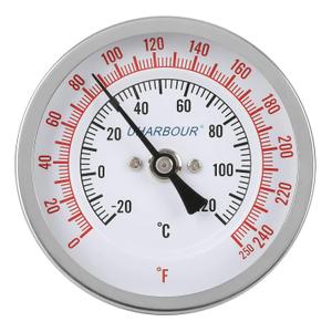 3" Dial Fully Stainless Steel Thermometer for Pot, Kettle, Brewing Bimetal, 2-1/2" Stainless Steel Stem, 0-250 deg F/-20-120 deg C, Accuracy +/-1%, Adjustable, 1/2" NPT Back Mount