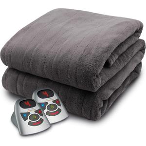 Biddeford Blankets Micro Plush Electric Heated Blanket with Digital Controller, Queen, Grey
