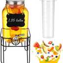 Drink Dispenser 1.35 Gallon Glass Beverage Dispenser with Stand & Stainless Steel Spigot, Drink Dispensers for Parties with Fruit Infuser for Lemonade, Iced Tea, Juice, Laundry Detergent