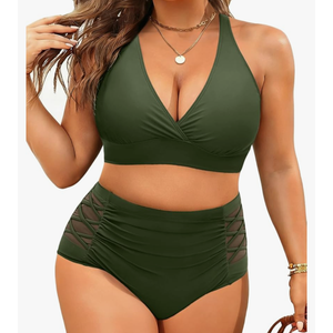 Yonique Womens Plus Size Bikini High Waisted Swimsuits Two Piece Bathing Suits Tummy Control Swimwear, XL