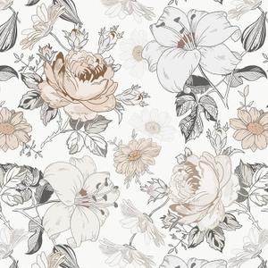 Hopepak Floral Peel and Stick Wallpaper for Bedroom Modern Farmhouse Flower Wall Paper Self Adhesive Removable Contact Paper for Cabinets Bathroom Nursery Shelf Drawer 15.5'' x 78.7'' (White & Beige)