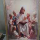 Jesus With Children Wall Art Jesus Teaching Kids print painting poster Christian Kids Room Canvas Wall Decor Picture for Living Room Bedroom Prayer Room Ready To Hang Wooden Framed, Jesus Child, 24"L x 16"W