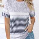 LilyCoco Womens Striped Shirt Color Block Crewneck Short Sleeve T Shirt Grey X-Large (Gray, XL)