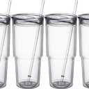 MEWAY 30oz, Classic Insulated Tumblers,Double Wall Acrylic Tumbler with Lid，Reusable Plastic Insulated Tumblers with Straw，For Cold Drinks, Sand Ice, Transparent,4 Pack