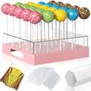 Cake Pop Stand,25 Holes Clear Cake Pops Display Holder,Cake Pop Sticks Kit, Candy Pop Holder,cake pop mold for Party,Wedding,Birthday(Light Pink,1-Pack)