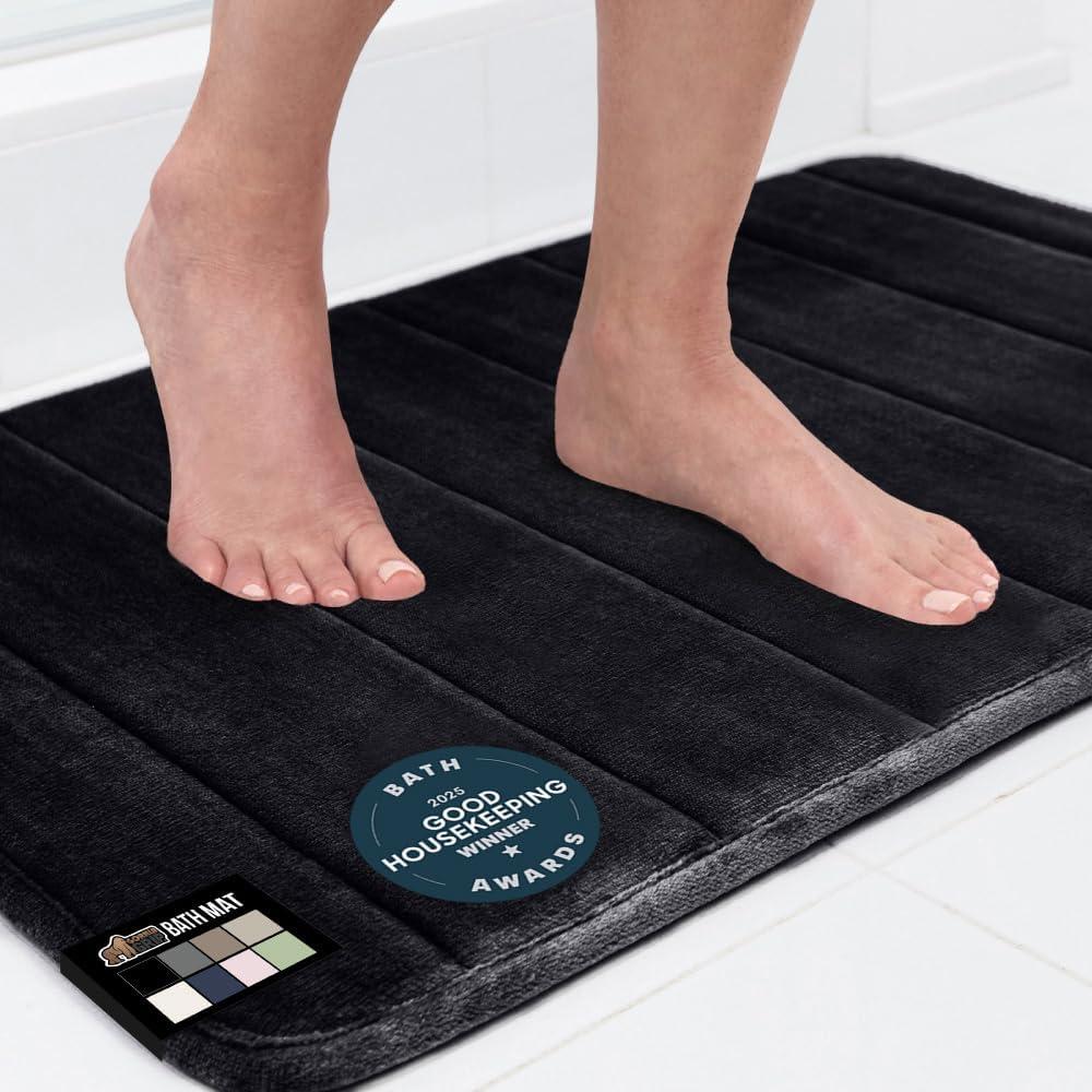GORILLA GRIP Memory Foam Bath Mat, Soft Absorbent US Designed Bathroom Rug, Gripping Dots Machine Washable Bathmat, Cushioned Floor Mats, Shower Sink Rugs Room Dcor Accessories, 30x20 Black
