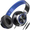 AILIHEN C8 Kids Headphones Wired, On-Ear Headphones with Microphone and Volume Control Foldable Corded Stereo 3.5mm Headset for School Teens Smartphones Chromebook Laptop Tablets Travel (Black Blue)