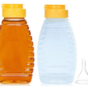 2 Pack Empty Plastic Honey Bottles with Funnel, 180ml Squeeze Honey Jars Leakproof Honey Dispenser No Drip Lids Condiment Container for Ketchup Mustard Salad Dressing Sauce Syrup Oil Epoxy, BPA Free