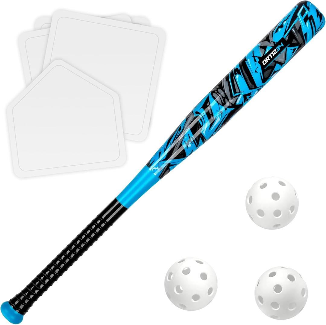 Ortiz34 Grand Slam Set- Graffiti Plastic Bat, 3 Balls, 1 Throw Down Base (Blue)