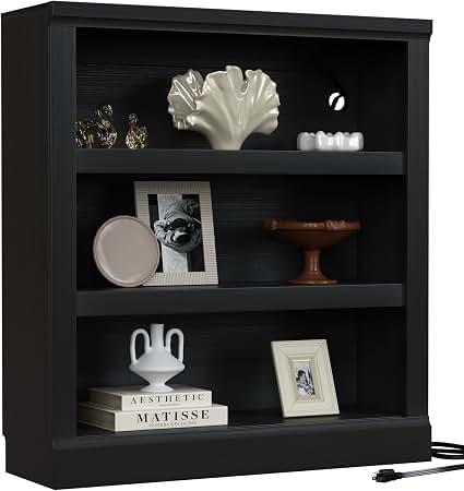 Unikito 3-Tier Bookshelf with 3 Outlets, 2 USB Ports and Adjustable Shelf, 31.5 Inch