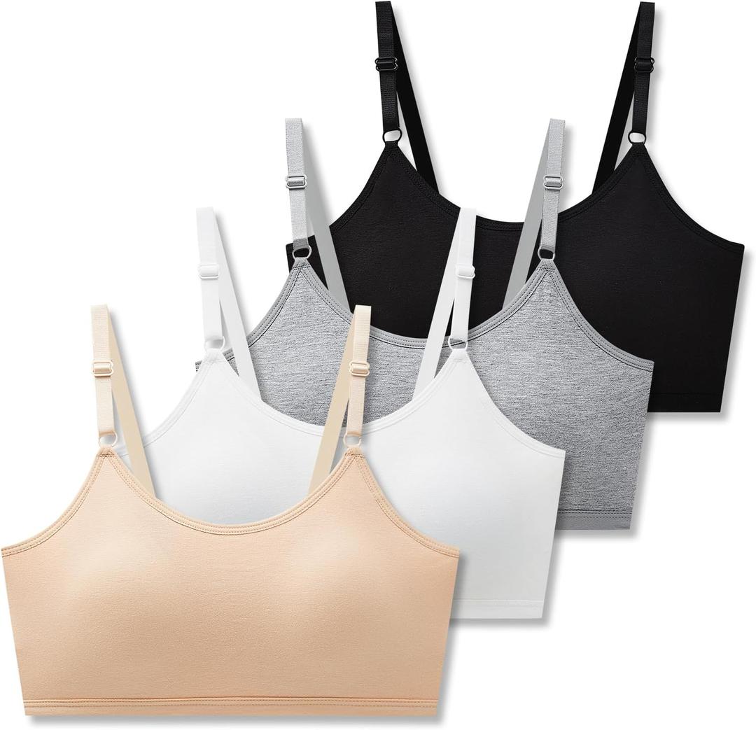 SALIA GIRL Sport Cami Bras Cotton for Teens Girls Training Bras 10-16 with Adjustable Straps Fixed Pads (Black/White/Grey/Nude), Size XL