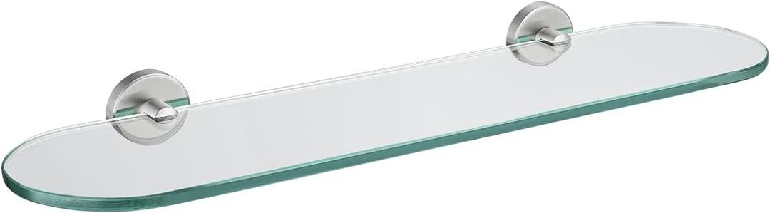 JQK Bathroom Glass Shelf, Tempered Glass Shower Storage 20 by 5 inches, 304 Stainless Steel Brushed Finish Wall Mount, TGS121L20-BN