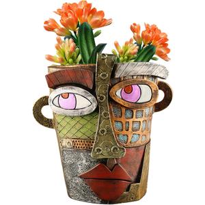 Abstract Face Planters Pots Head,Unique Head Planter for Indoor Plants,Funny Face Flower Pot,Colorful Plant Pots for Outdoor Garden Decor and Home Art Decoration(Classic)