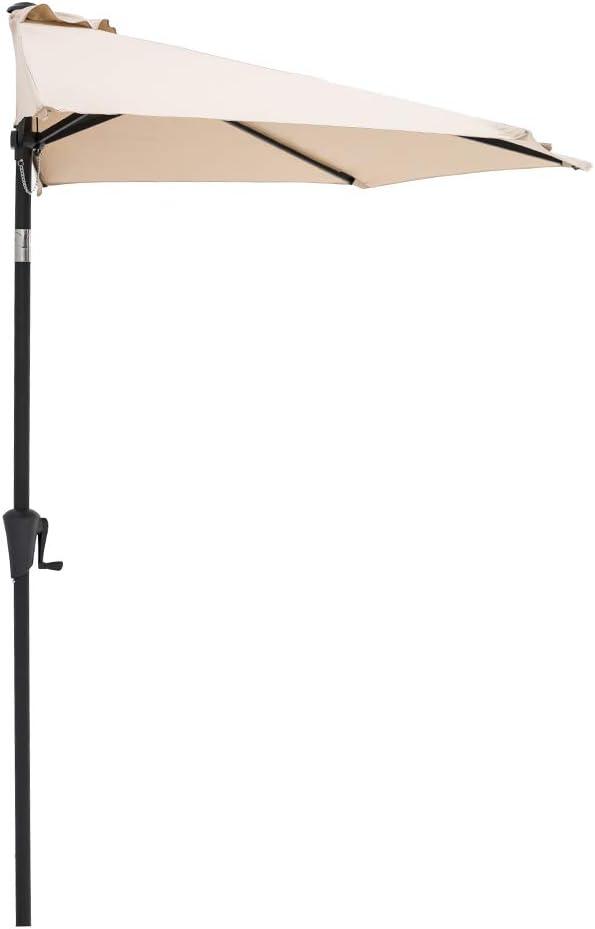 C-Hopetree 9 ft Half Round Outdoor Patio Market Wall Umbrella with Tilt, Beige
