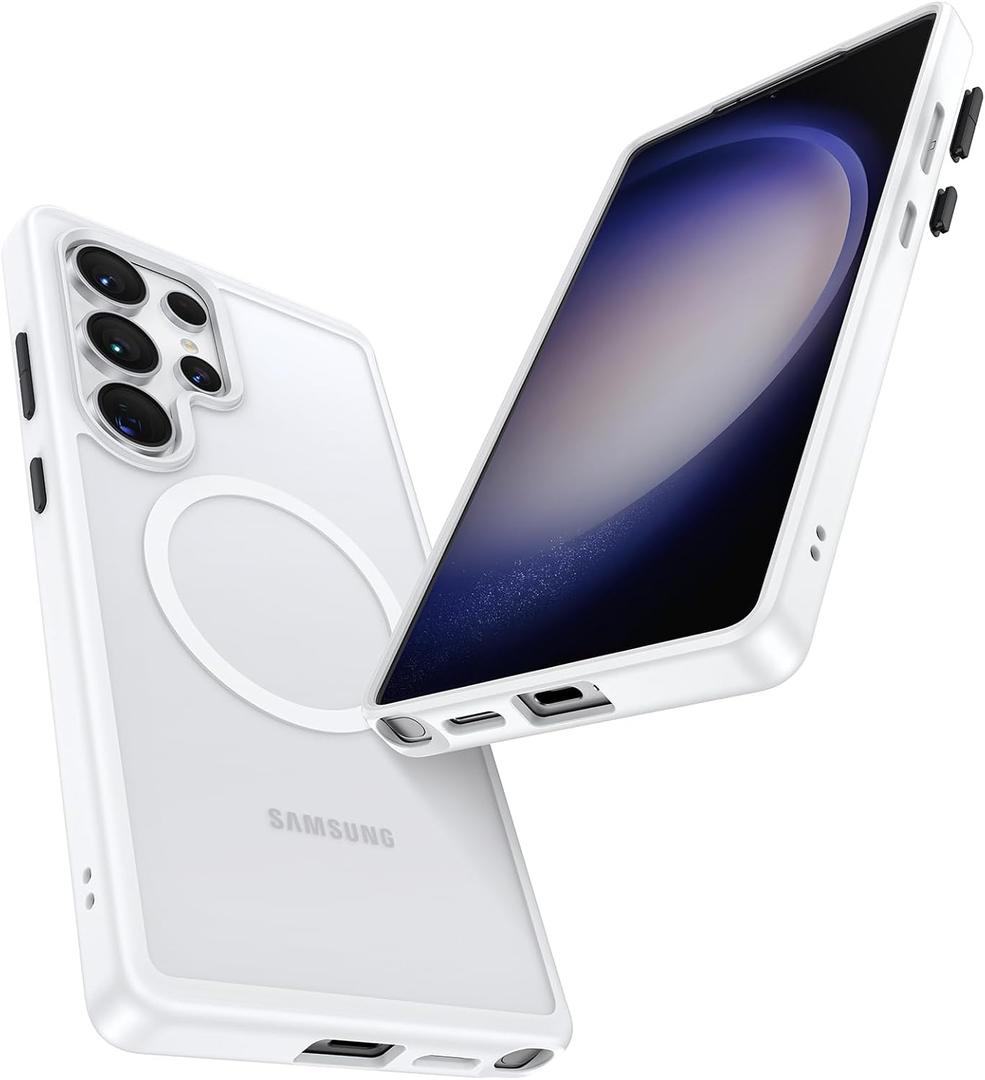 Maledan Shockproof Case for Samsung Galaxy S25 Ultra [Stain-Resistant] [Military-Grade Protection] [Compatible with MagSafe] [Anti-Yellowing] - Magnetic S25 Ultra Case Bumper Cover, StainGuard White