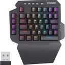 HUO JI Wireless One Handed Mechanical Gaming Keyboard, 6 Onboard Macro Keys, 2.4Ghz and USB-C Wired Dual Mode, RGB Led Backlit Blue Switch, Wrist Rest, Durable Battery