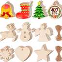Max Fun 100PCS DIY Wooden Christmas Ornaments Unfinished Predrilled Wood Circles for Crafts Centerpieces Holiday Hanging Decorations in 10 Shapes