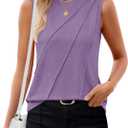 ZESICA Women's Summer Going Out Tops Sleeveless Crewneck Pleated Tank Top (Purple, L)