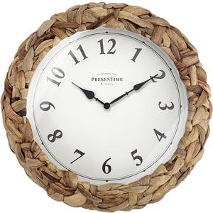 Presentime & Co Farmhouse Series, Rustic Woven Clock, 10.5 inch, Natural Woven Water Hyacinth/Sea Grass. Wall Sculpture, Wall Art and Timepiece for Home Decoration/Decoration/Farmhouse Dcor.