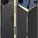 for iPhone 17 Pro Leather Case, Luxury Sports Car Styling Design, Vegan PU Leather with Hard PC Slim Gold-Plated Frame Shockproof Anti-Scratch Protective Cover for iPhone 17 Pro (Black)