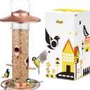 iBorn Bird Feeders for Outdoors, 2LB Metal Bird Feeders 17cm Large Roof &Tray, 4 Feeding Ports, Brushed Copper Finishing