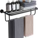 Alise Towel Rack for Bathroom,24 Inch Matte Black Towel Holder for Lavatory,Towel Hanger with Double Towel Bars for Bath Wall,Wall Mount SUS304 Stainless Steel Towel Drying Storage Shelf,GYSJ9260-B