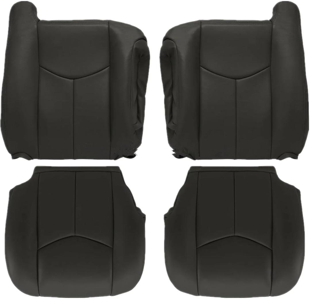Driver & Passenger Side Bottom and Top Lean Back Leather Seat Covers Dark Gray #692 or 69i Compatible with Chevy GMC Silverado Avalanche Sierra Tahoe Suburban Yukon 2003 2004 2005 2006