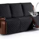 KinCam Recliner Sofa Covers for 3 Seat, 100% Waterproof Reclining Couch Covers, Non-Slip Recliner Couch Cover Furniture Protector with Elastic Straps for Pets, Kids, Black