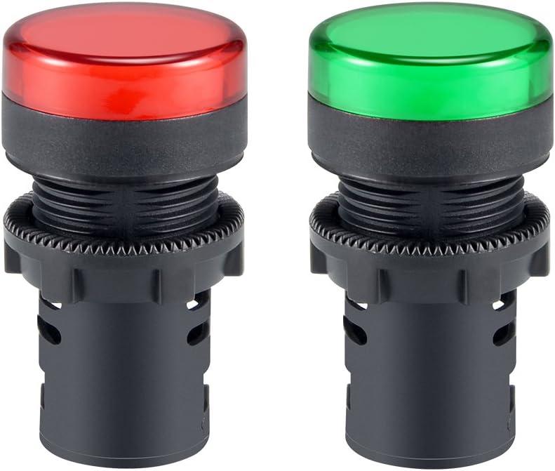 uxcell 2Pcs Red Green Indicator Light AC/DC 110V, 22mm Panel Mount, for Electrical Control Panel, HVAC, DIY Projects