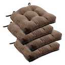 downluxe Indoor Chair Cushions for Dining Chairs, Tufted Overstuffed Textured Foam Kitchen Chair Pads with Ties and Non-Slip Backing, 15.5" x 15.5" x 4", Brown, 4 Pack