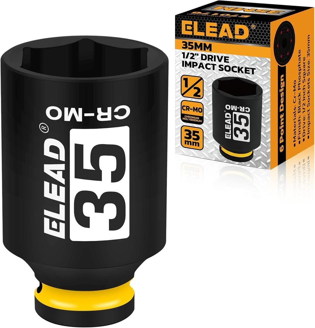 ELEAD 35 mm Socket 1/2" Drive Deep Impact Socket, Metric 6 Point 1/2-inch Drive Impact Axle Nut Sockets, CR-MO Nut Socket Set, Oil Filter Sockets, Tools for Easy Removal of Axle Shaft Nuts
