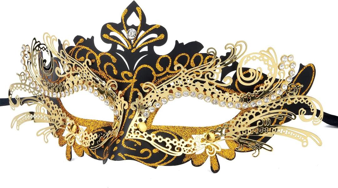 Hoshin Masquerade Mask, Mardi Gras Deecorations Venetian Masks for Womens (Black With Gold Line)