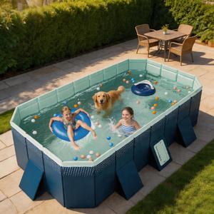 Foldable Pool, Non-Inflatable Swimming Pool for Kids Adults, Extra Large Stable Collapsible Pool Hard Plastic, Portable Folding Kids Dogs Pool for Family Backyard Garden Outdoor, 113"L x 66"W x 21"H