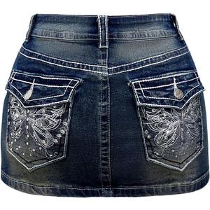 Floerns Women's Y2k Butterfly Denim Skirts Low Waist Stretch Bodycon Mini Skirt (Large, Blue)
