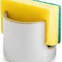 Sponge Holder for Kitchen Sink, Ceramic Dish Sponge Drying Caddy Scrubby Daddy Kitchen Organizer Cute Dish Rack for Sink Counter, Beige White (Cylindrical)